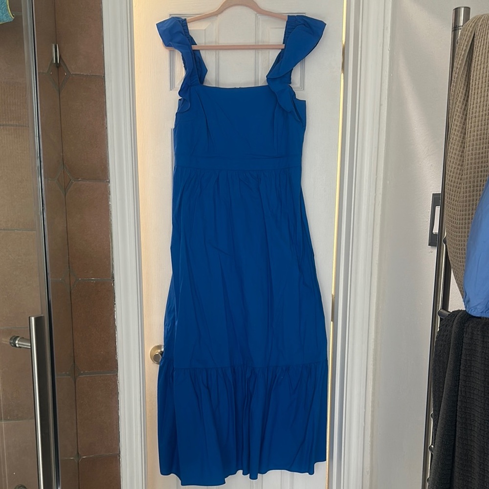 Blue Tiered Midi Sundress with Square Neck
